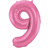 Roze Metallic Mat Folieballon Cijfer 9
